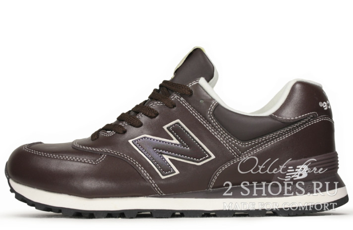 Кроссовки New Balance 574 Brown White Leather  коричневые, кожаные