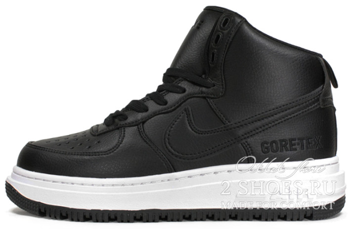 Кроссовки Nike Air Force 1 High Boot Gore-Tex Black White  черные, кожаные